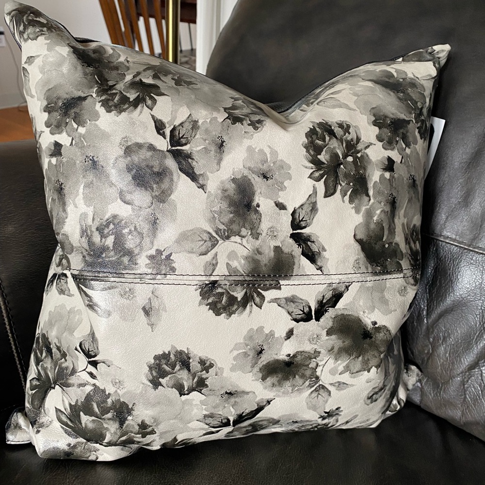Italian Leather Floral Throw Pillow